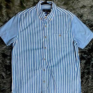 Jean/white stripped button up shirt